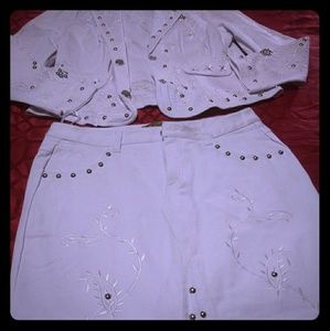 Two-piece white denim suit
